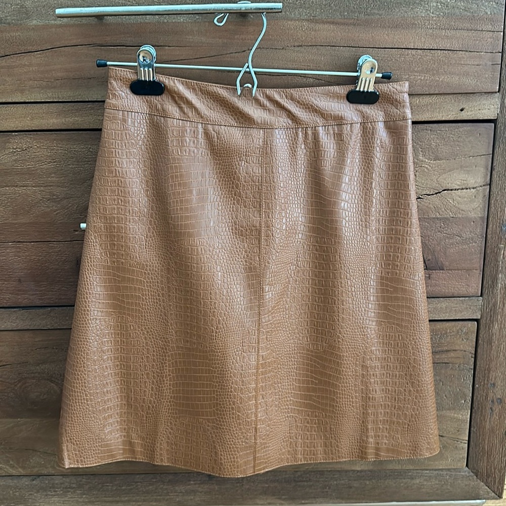 Brown Mid-Length Faux Crocodile Skirt